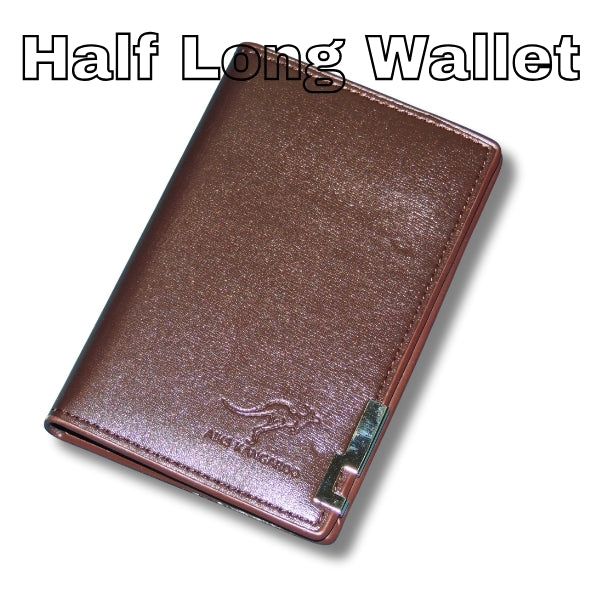 Men's Leather Half Long Wallet - brown