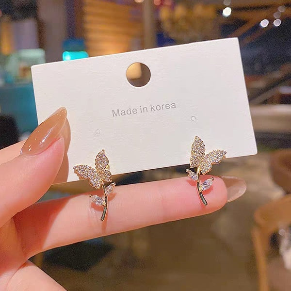 Golden Butterfly Flower Style Zircon Studs  for Women Girls - GlowLaa.com
