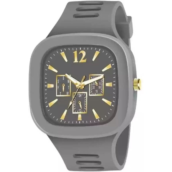 Stylish Black Silicone Strap Watch for Men with Square Dial - Black - GlowLaa.com