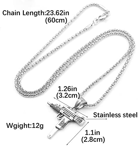 Men's Chain Necklace High Quality Stainless steel Uzi toy gun Pendant - Black
