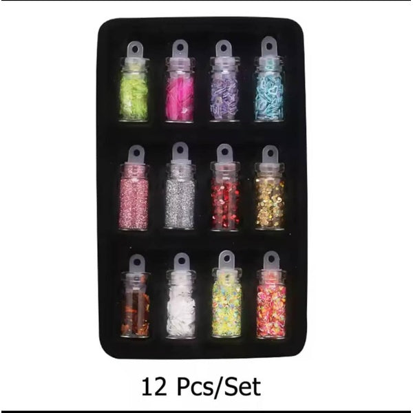 DIY Starry Nail Art Kit, Nail Decals, Glitter Jar Art kit Features a Selection of Starry Nail Stickers, Multi-pattern Women Beauty Accessories Kit, Manicure Long-lasting(Multi Color) - Set of 12 - GlowLaa.com