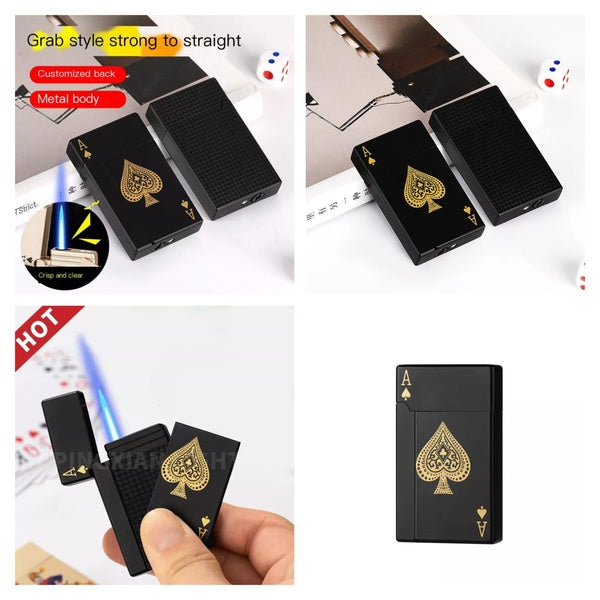 Jet Torch Playing Card Lighter, Green Flame Ace Card Lighter Windproof Refillable Lighter Playing Cards Cool Design (Metal Body) random color - random color