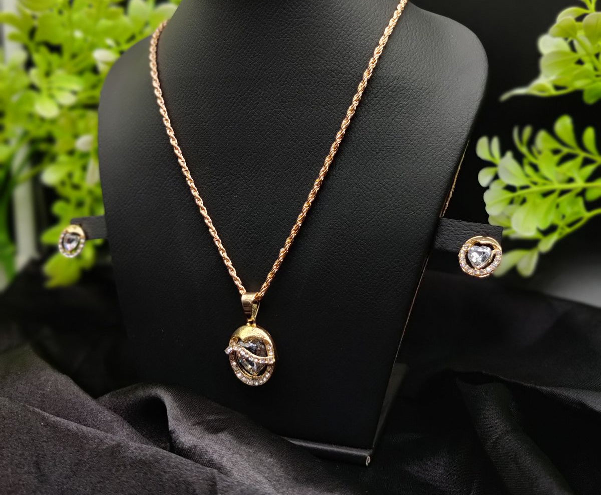 Imported Timeless Elegance Gold Pendant Necklace Set with Radiant Crystals | Girls &amp; Women Fashion