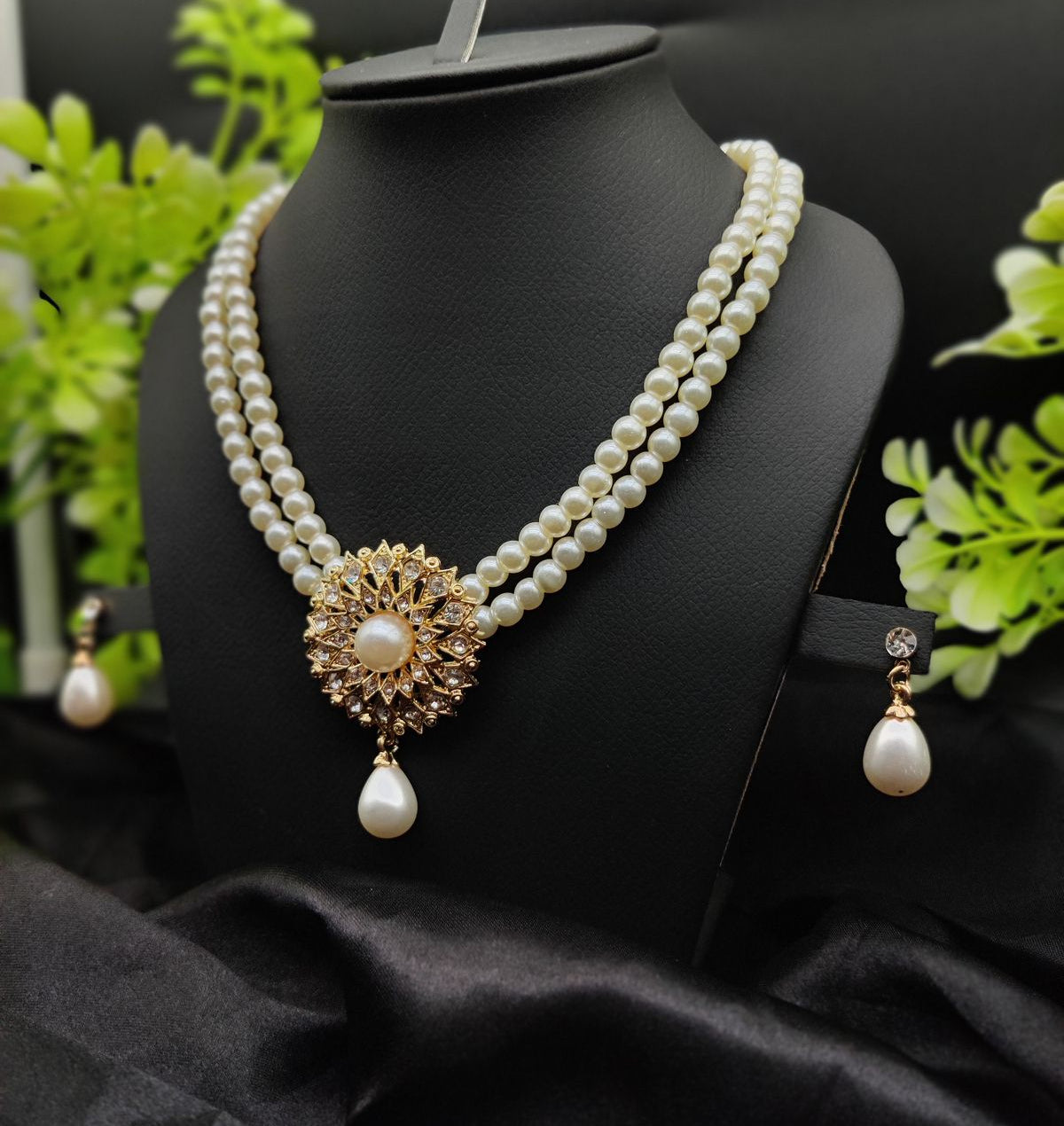 Imported Radiant Double-Layered Pearl Necklace with Golden Sunburst Pendant | Girls &amp; Women Fashion