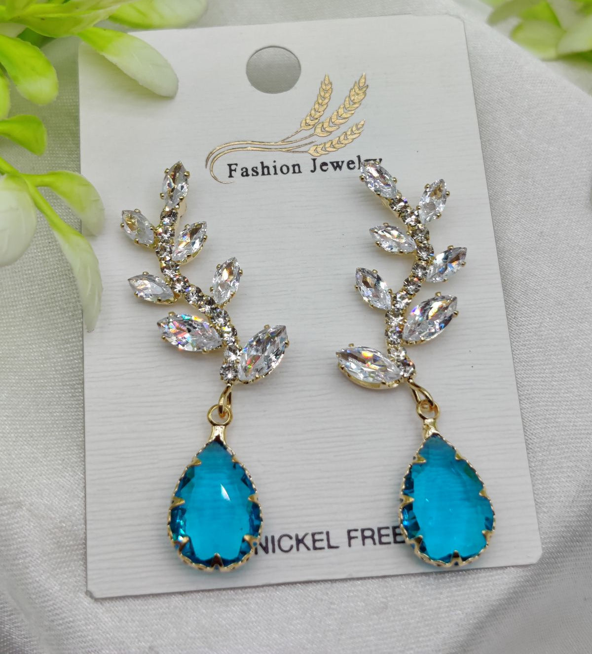 Imported Exquisite Crystal Vine Drop Earrings with Blue Gemstone Accent | Girls Earrings | Women Earrings | Jewellery