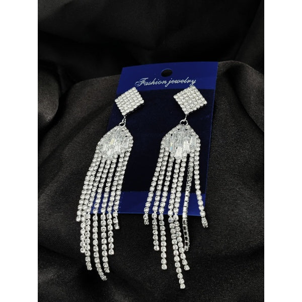 Imported Earrings In Multiple Design | Tarnish-Free Diamond-Shape, Heart Fringe, Long Heart Fringe, Radiant, Diamond Cascade Design Earrings| Luxury Look Artificial Earrings | Girls Earrings | Women Earrings ( Silver ) - Diamond Shape - GlowLaa.com