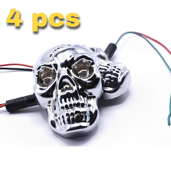 Universal Skull Head LED Turn Signal Indicators – Set of 2/4 for Motorcycles 125cc and 70cc all bikes - 2 Pcs - GlowLaa.com
