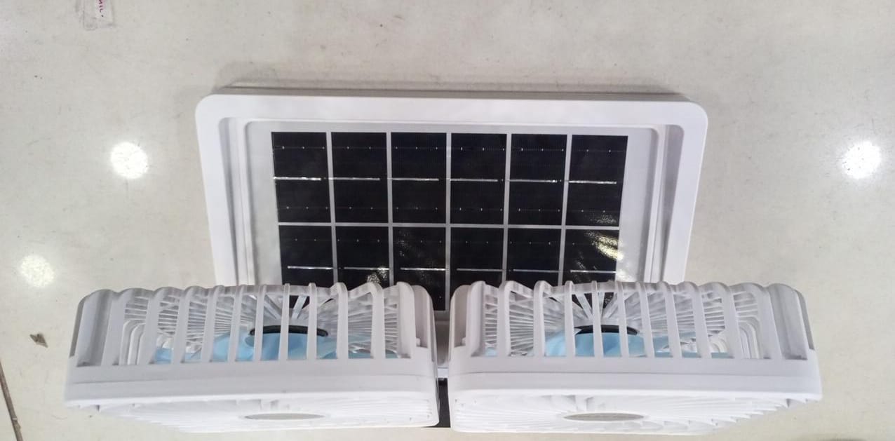 Double Head Solar Portable Desktop Air Conditioning Fan | Double Head Solar Fan - Rechargeable Fan Strong Cold Air Fast Cooling USB Fan for Indoor/Outdoor (Random Color)