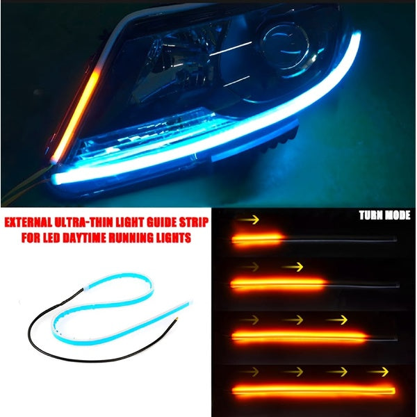 2 Pcs White Color Audi-Style Flexible 60 cm Headlight DRL Light Strips with Running Indicators
