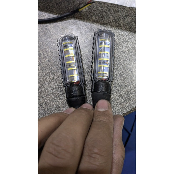 Universal LED Turn Signal Indicator | Dual Color (Yellow &amp; White) | Waterproof &amp; Flexible | For 70cc, 125cc &amp; All Motorcycles - 2 Pcs - GlowLaa.com