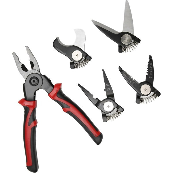 5 in 1 Portable Tool Steel Wire Cutters, 5 Replaceable Heads, Anti Slip TPR Handle, Combination Pliers for Leather Plastic Thin Metal Cutting, Bending, Trimming