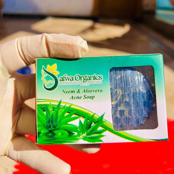 Safwa Organics Neem &amp; Aloe Vera Handmade Soap – Acne-Fighting Natural Cleanser 100g - GlowLaa.com
