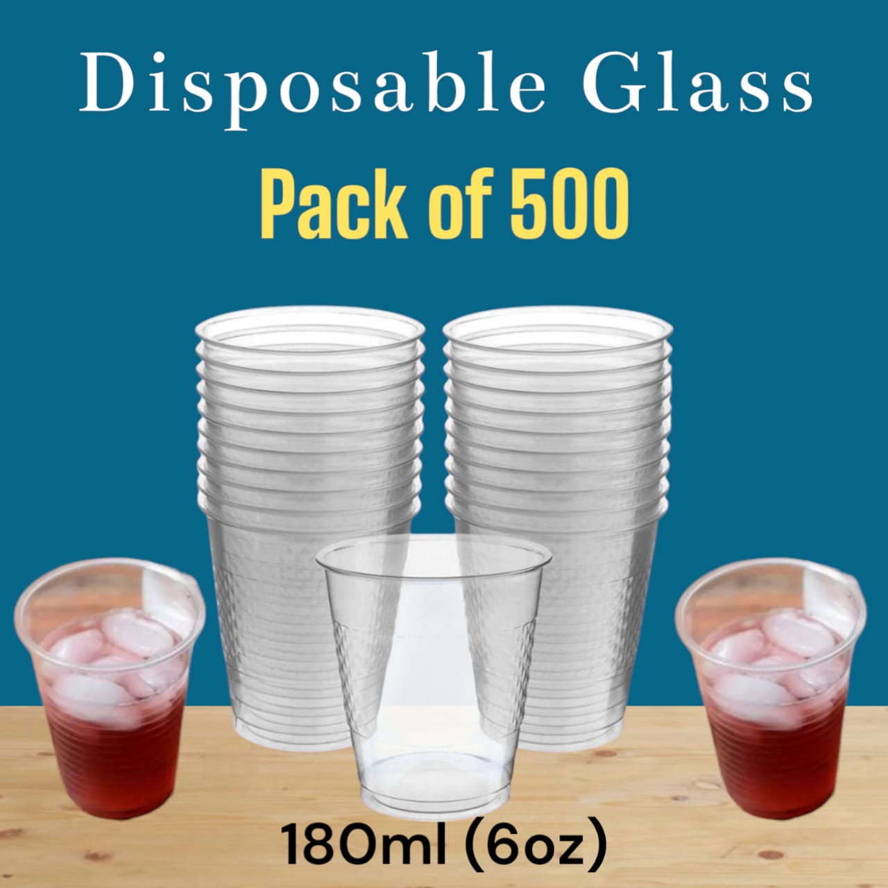 Disposable Drinking Glasses Cups Transparent Plastic [180ml] - Pack of 200