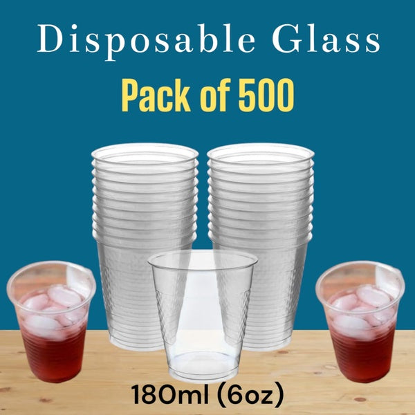 Disposable Drinking Glasses Cups Transparent Plastic [180ml] - Pack of 200 - GlowLaa.com