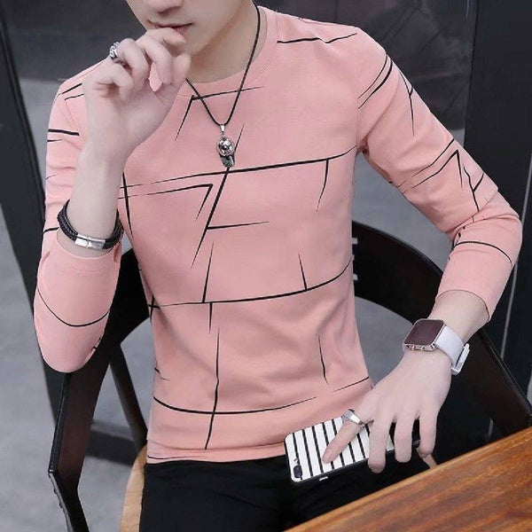 Fancy Cotton Jersey Full Sleeves T Shirt For Men | Best Quality Full Sleeves T Shirt For Men | T Shirt For Boys - Pink T-Shirt with Black Print  - M - GlowLaa.com