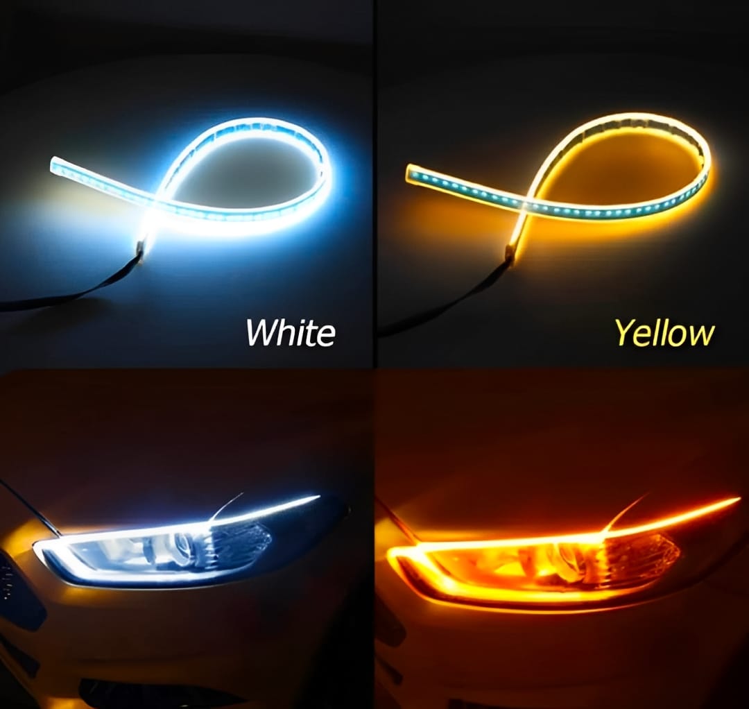 01 Pcs Trending Hub Universal Bike Strip Light – Dual Color Turn Signal (Yellow &amp; White) | Best Quality Strip Light For Motorcycle | Strip Light For Bike
