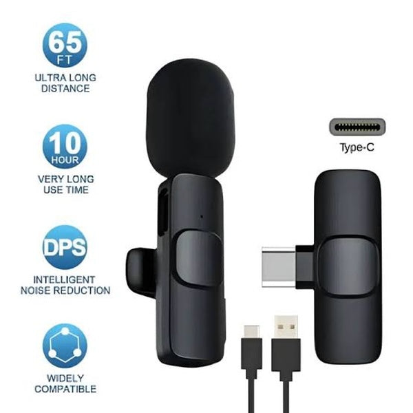 WIRELESS MIC K9 Dual Microphone Mic Plug &amp; Play USB Type C Plug Wireless Lavalier Microphone