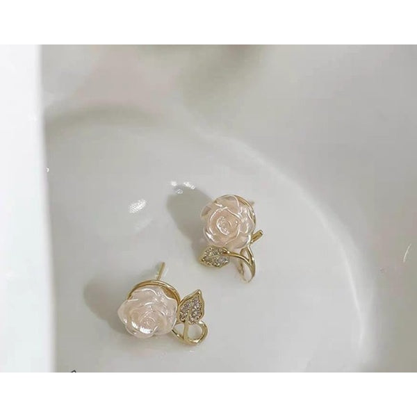 Flower Leaf Korean Zircon Earings For Women Girls Design Earring Jewelry - Golden - GlowLaa.com