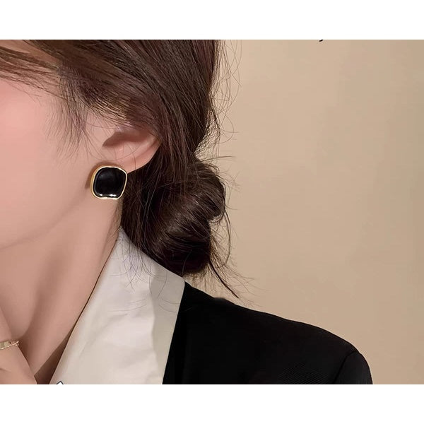 French Square Earrings Elegant Metallic Personalized Irregular Square Earrings Vintage Geometric Studs for Party Gifts Women's Accessories Stylish - Golden - GlowLaa.com