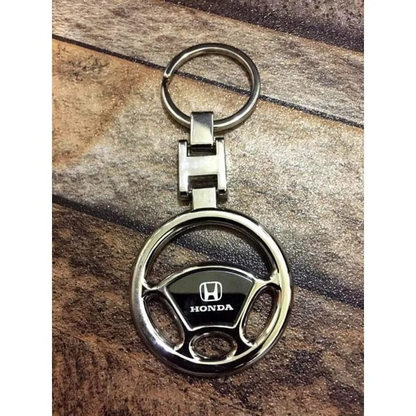 Honda Metal Steering Key-chain | Luxury Keyring for Car &amp; Bike | Trendy Steering Wheel Design - Keychain For Bikes &amp; Cars - Silver - GlowLaa.com