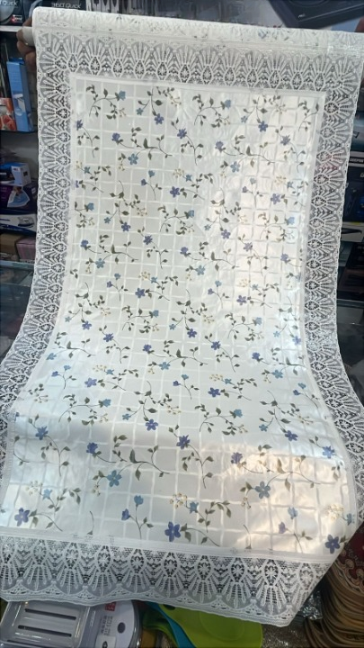 01 Meter Beautiful White Floral Dastarkhwan with Intricate Lace Border - Perfect for Traditional Dining | Dastarkhwan (30*49 inch)