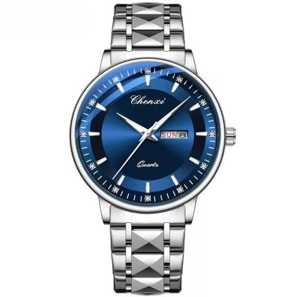 Chexi 601 Original Men’s Watch – Stylish and Durable Analog Quartz Timepiece for Daily Office Wear, Business Meetings, and Formal Occasions(Without Box) - Silver blue dial - GlowLaa.com
