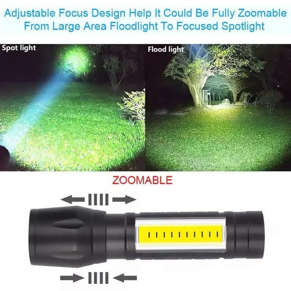 Super Bright USB Rechargeable Plastic Flashlight with Side Light – Compact, Durable &amp; Powerful LED Torch - Plastic - GlowLaa.com