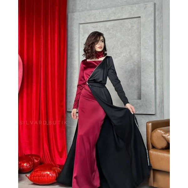 Beautifull Black Western Maxi – Shamoz Silk, 3-Piece Set with Trouser &amp; Belt (Standard Size) - GlowLaa.com