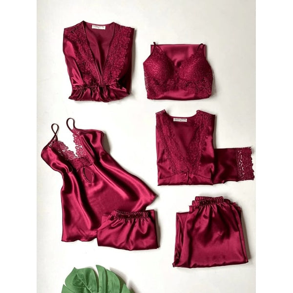 6 Pcs Women's Nighty Set – Comfortable Sleepwear &amp; Lounge wear Collection - BLACK