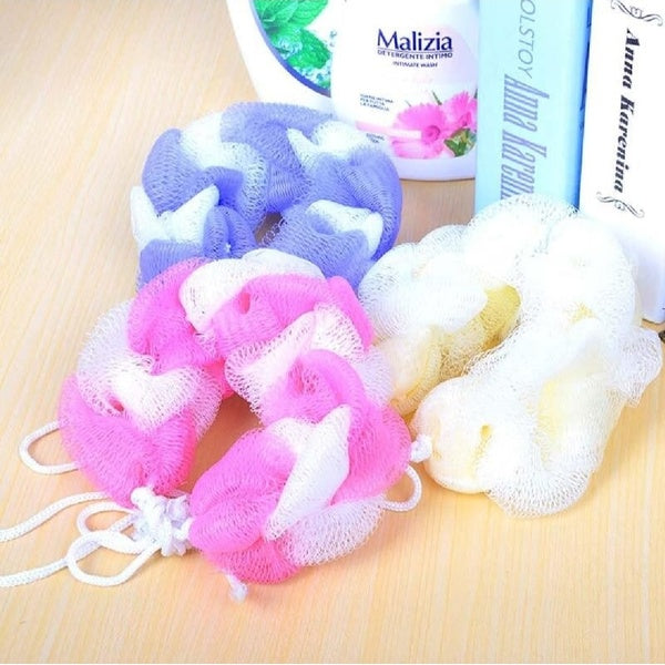 2PCs Wash Brush Bath Back Hanging Mesh Shower Sponge – Soft Exfoliating Braid Loofah (Random Color)