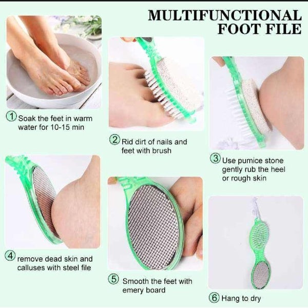 4-in-1 Pedicure Foot Filer – Callus Remover, Pumice Stone, Nail Brush &amp; Foot File – Professional &amp; Home Use