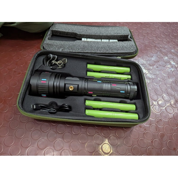 2KM Powerful Zooming Flashligh with 8 lithum cell pure steel waterproof body With Side Work Light &amp; Usb Charging – Ultra-bright Type c charging port