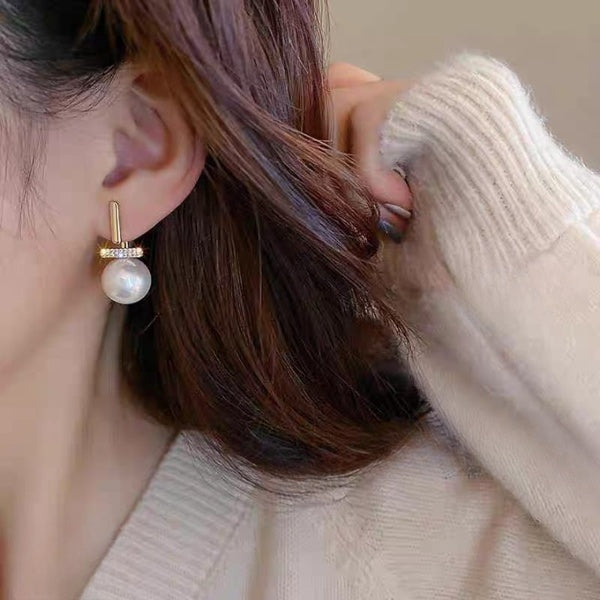 Elegant Pearl Drop Earrings for Women – Stylish Dangle Earrings with Rhinestone Accent (AXT-102) - SILVER - GlowLaa.com