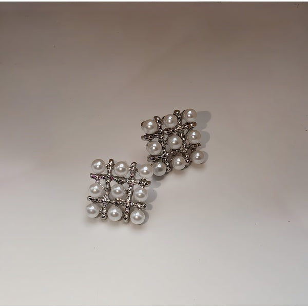 Pearl Square Korean Earrings – Elegant Women’s Fashion Jewelry in Silver and Golden Colors PJT-106 - Golden - GlowLaa.com