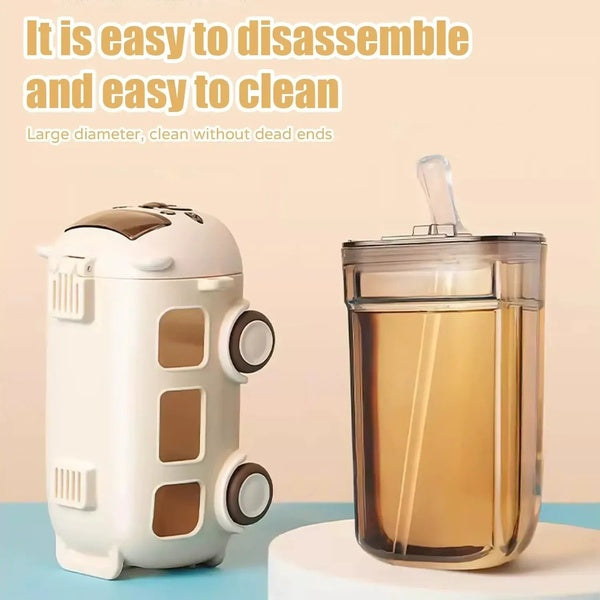 School Bus Design Kids Water Bottle With Strap– 500ml ABS Plastic Leak-Proof Bottle Small Square Drinking Cup – Fun &amp; Durable Water Bottle for Children (Random Color) - GlowLaa.com