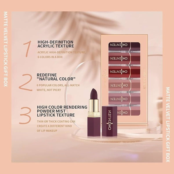 6 Pcs High Pigmented Lipstick Pack – Creamy Formula, Multicolor Shades, Long-Lasting, Smooth &amp; Vibrant Finish for Everyday Wear and Special Occasions