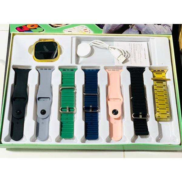 Q804 Imran Khan New Model Watch – Golden Color with 7 Straps &amp; Original Metal Strap - GlowLaa.com