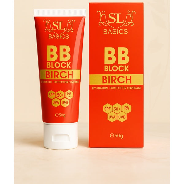 SL Basics BB Block SPF 50+ Tinted Sunscreen – Hydrating & Protective BB Cream with Vitamin E & Lotus Extract (50ml) - GlowLaa.com