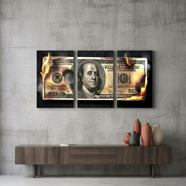 Dollar Wooden Sticky Wall Art – 3 Piece Modern Decorative Frame Set, 8x11 inch Each, Wooden Sticky Frame with Easy Wall Mount Sticky Tape - GlowLaa.com