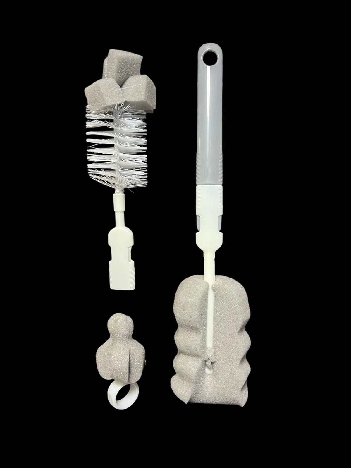 (pack of 3 )Baby Bottle and Teat Brush Set with Changeable Endings – Bottle, Sponge, Straw, and Pacifier (random color