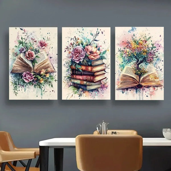 Botanical Books – 3-Piece Watercolor Wall Art Set Celebrating Growth & Imagination (8x11 inch) - GlowLaa.com