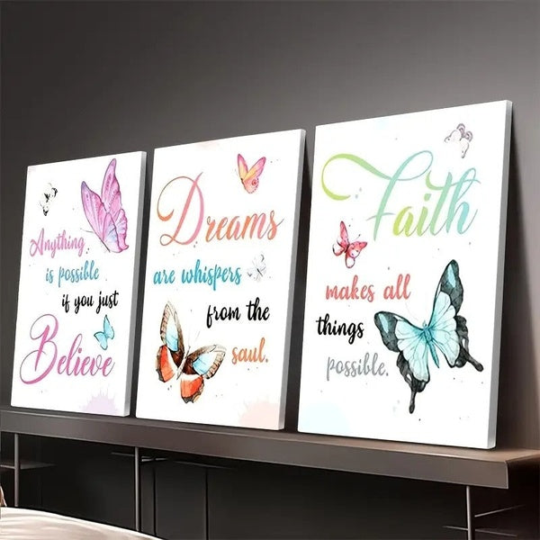 Believe, Dream, Faith – 3-Piece Inspirational Butterfly Wall Art Set (8x11 inch) - GlowLaa.com