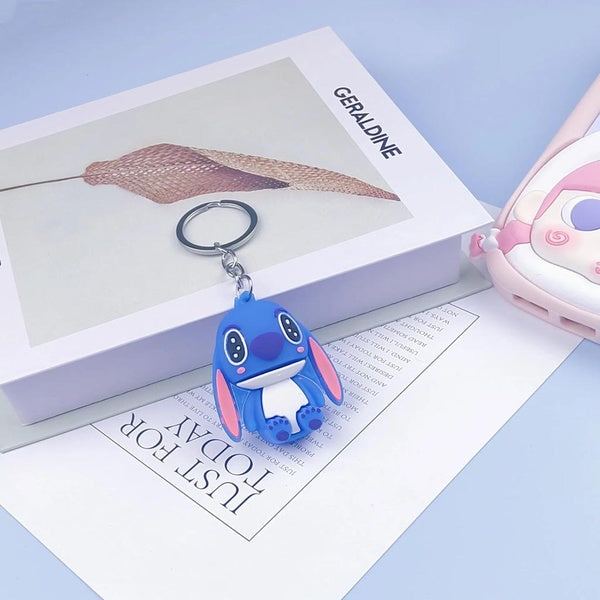 New Style Stitch Car Keychain couple Cartoon Anime Animal 3D Soft Silicone PVC Key Ring Lovers Gift Rubber Key Holder .. (2 pcs set ) - GlowLaa.com