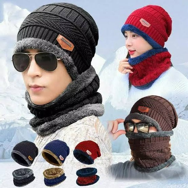 New Stylish Cotton Beanie Full Set – 2 Piece Cap + Neck Warmer - GlowLaa.com