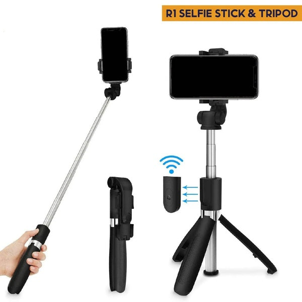 Selfie Stick Tripod R1S Bluetooth Remote Control Tripod Selfie Stick New Model with Wireless Remote Shutter Compatible with All Cell Phones - R1s - GlowLaa.com