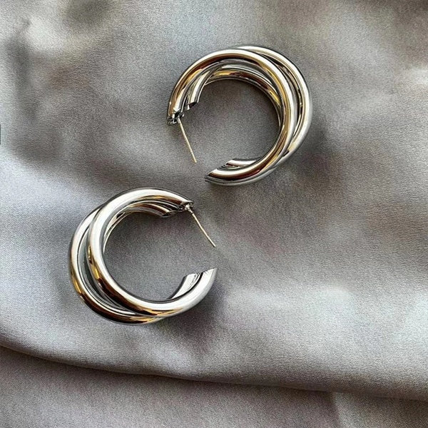 Punk Oval Hoop Earrings Metallic Geometric Ear Buckle Minimalist Style U-shaped Daily Life Earring Accessories For Women Round Piercing Jewelry Gift - Golden - GlowLaa.com