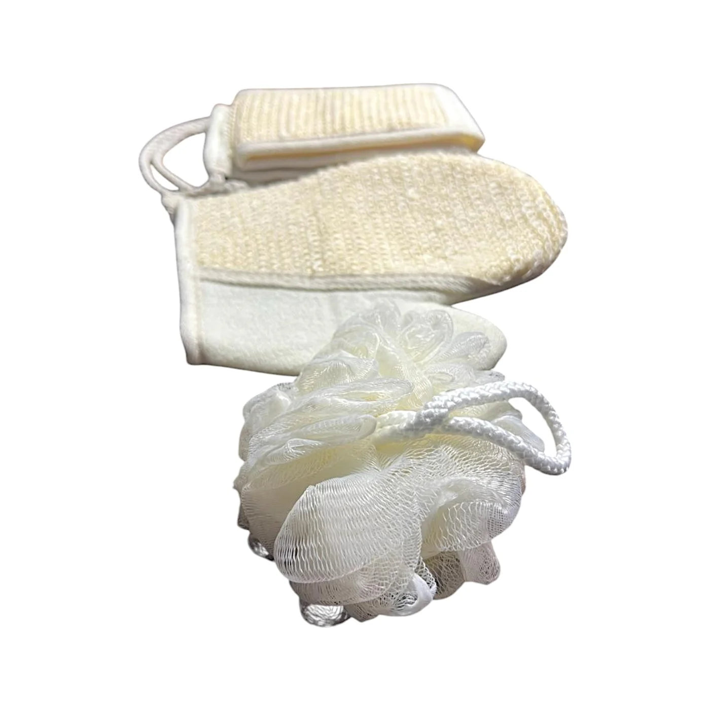 Exfoliating Bath Set: Loofah Gloves, Back Scrubber Belt &amp; Loofah Sponge - Bathing Combo