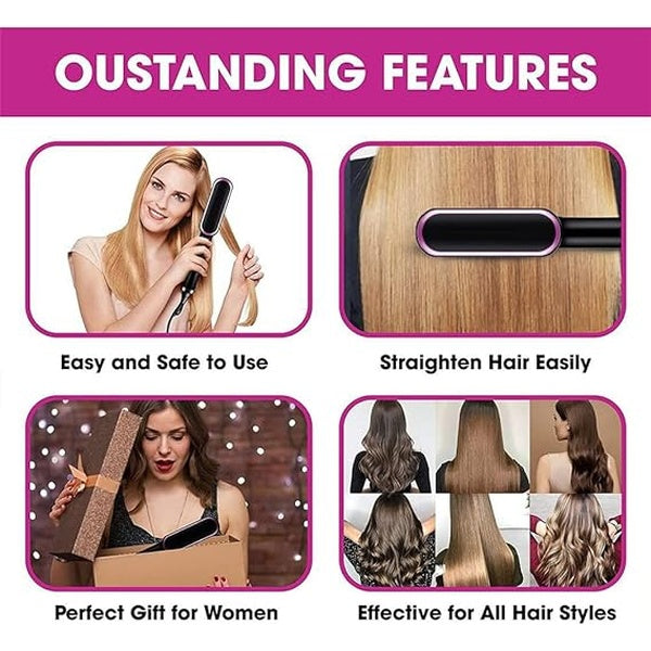HQT-909B Electric Hair Straightening &amp; Curling Comb/Brush - Dual-Purpose Professional Hair Styler, Non-Damaging Splint, | 2 in 1 Hair Straightener | ( Random Color ) - GlowLaa.com