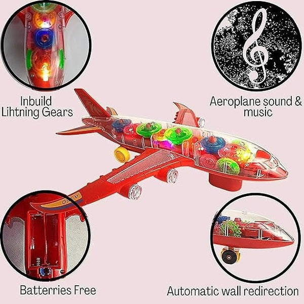 New Trending Transparent Gear Plane Toy – Light Mode, Music, Bump-and-Go Action, 45×46 cm, Battery Operated, for Kids Ages 3 and Up - GlowLaa.com