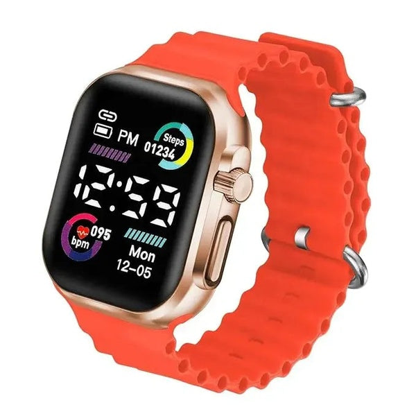 Salicon Digital Display Strap Watch – Available in Orange &amp; Gray Stylish Casual Watch with Box (Non-Waterproof) - Orange - GlowLaa.com